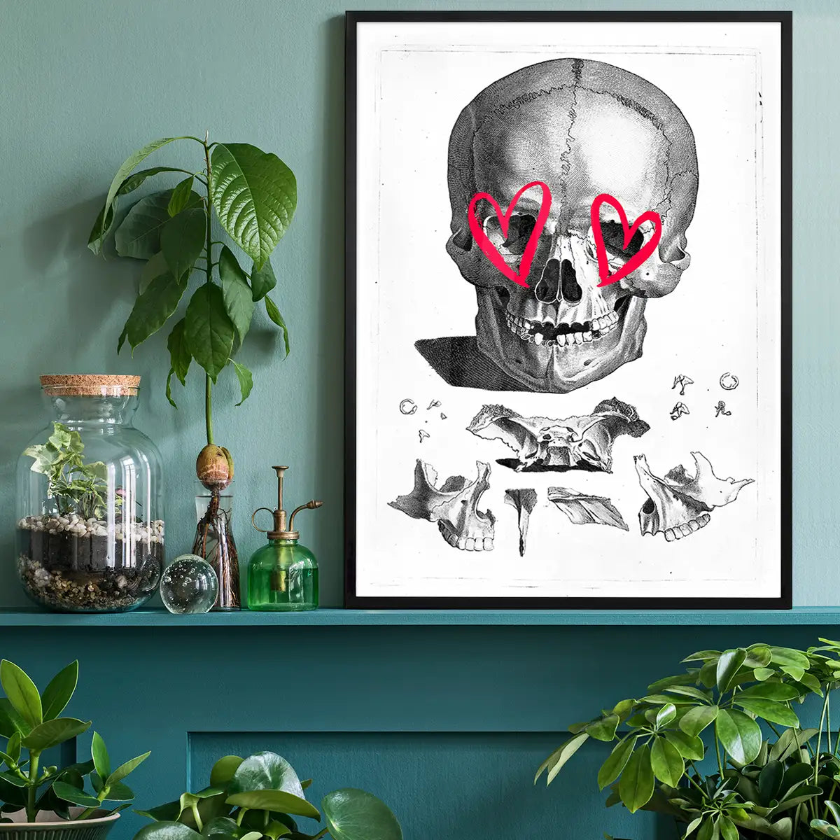 Vintage Skull Drawing Lipstick Eyes Print