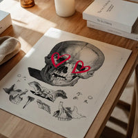 Vintage Skull Drawing Lipstick Eyes Print