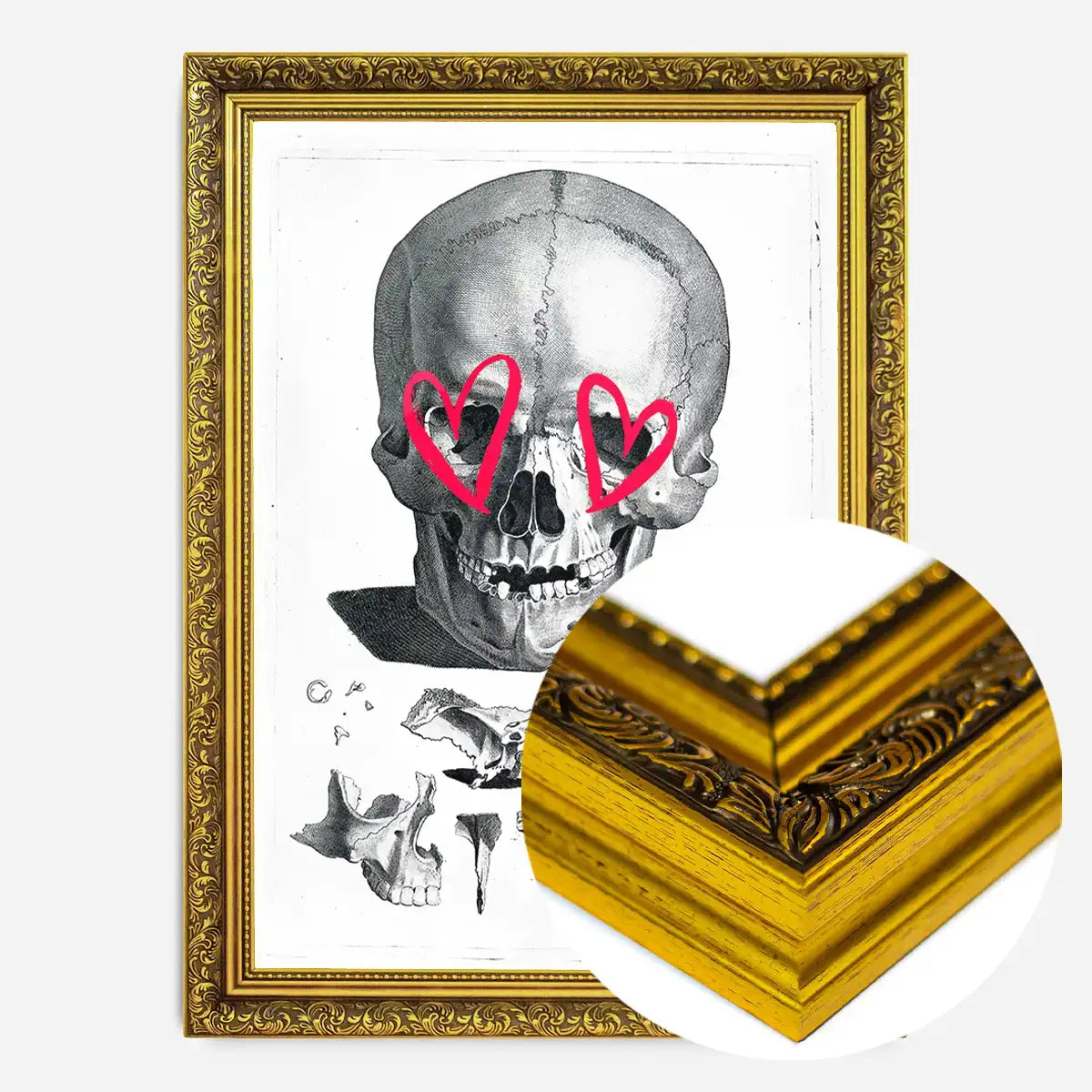 Vintage Skull Drawing Lipstick Eyes Print