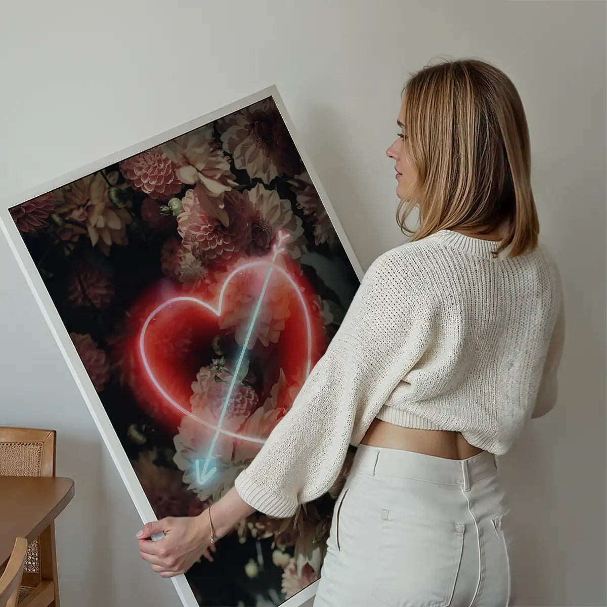 Flowers Heart Arrow Neon Print