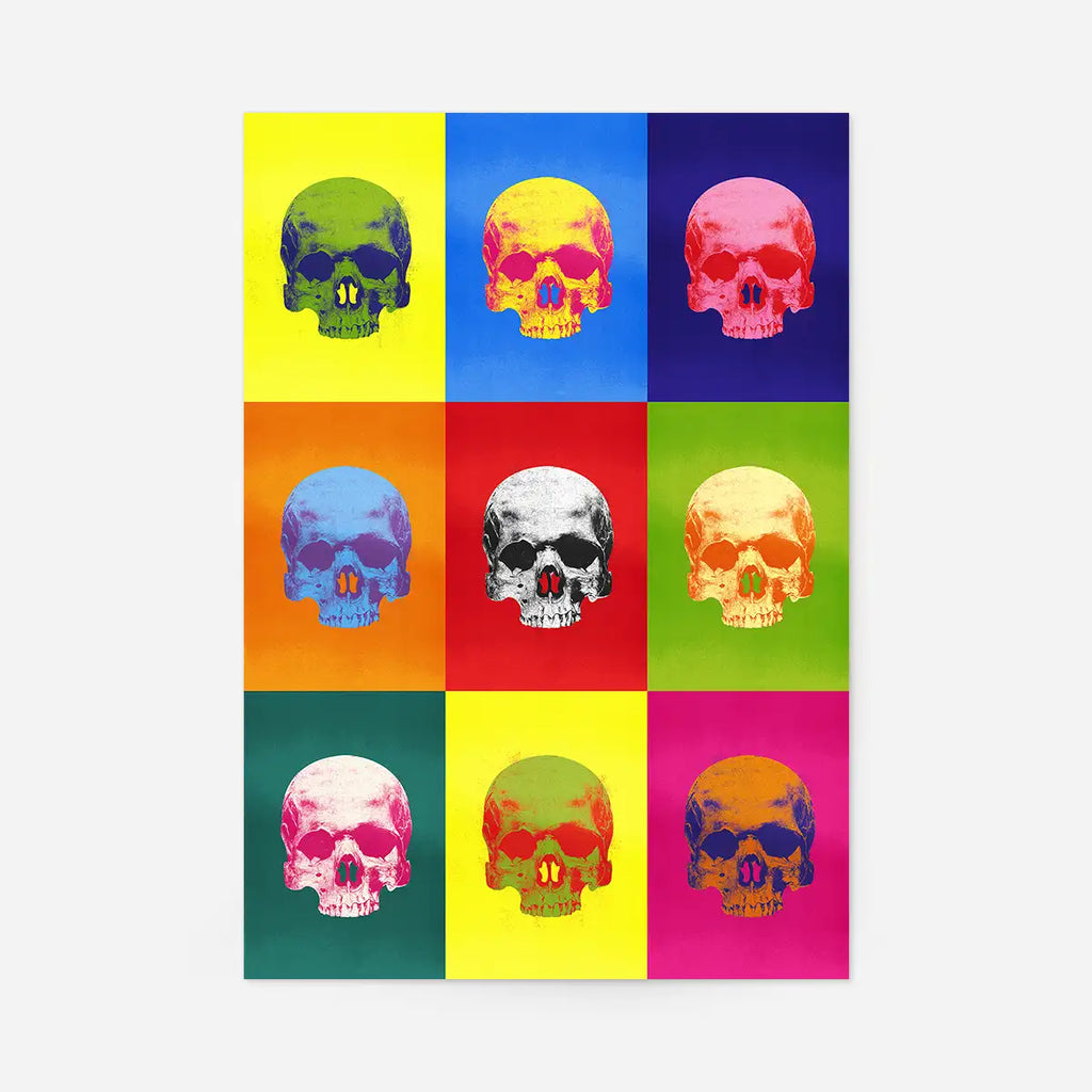 Popart Neon Coloured Skulls Print