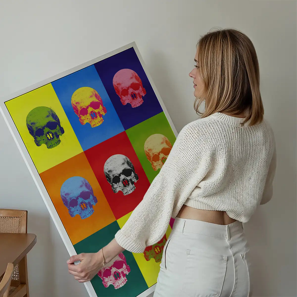 Popart Neon Coloured Skulls Print