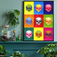 Popart Neon Coloured Skulls Print