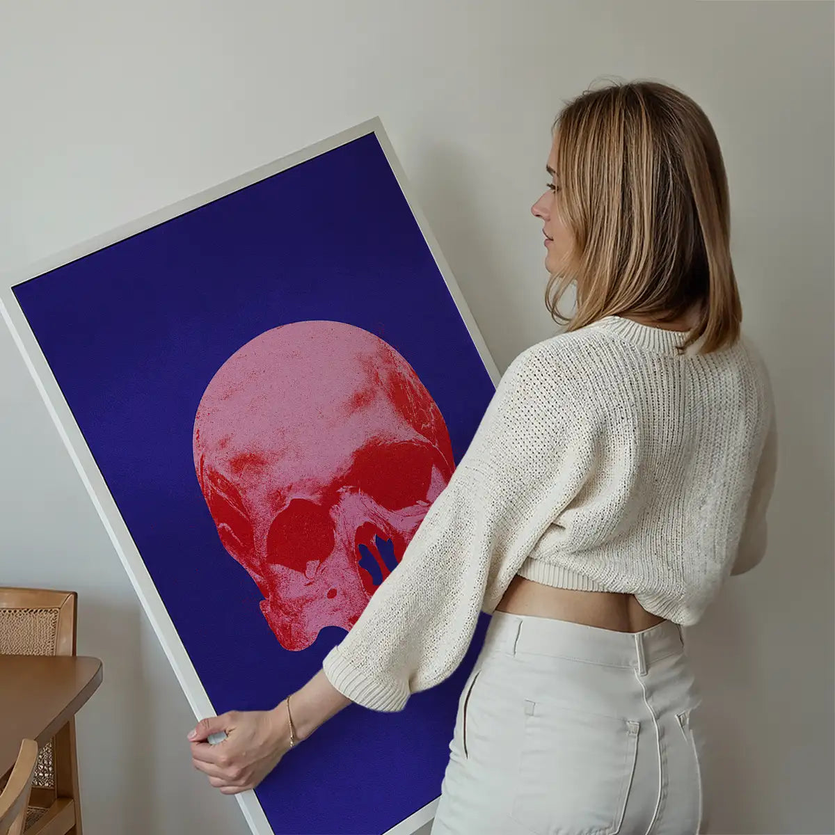 Pop Art Warhol Style Blue & Pink Skull Print
