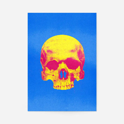 Pop Art Warhol Style Blue & Yellow Skull Print
