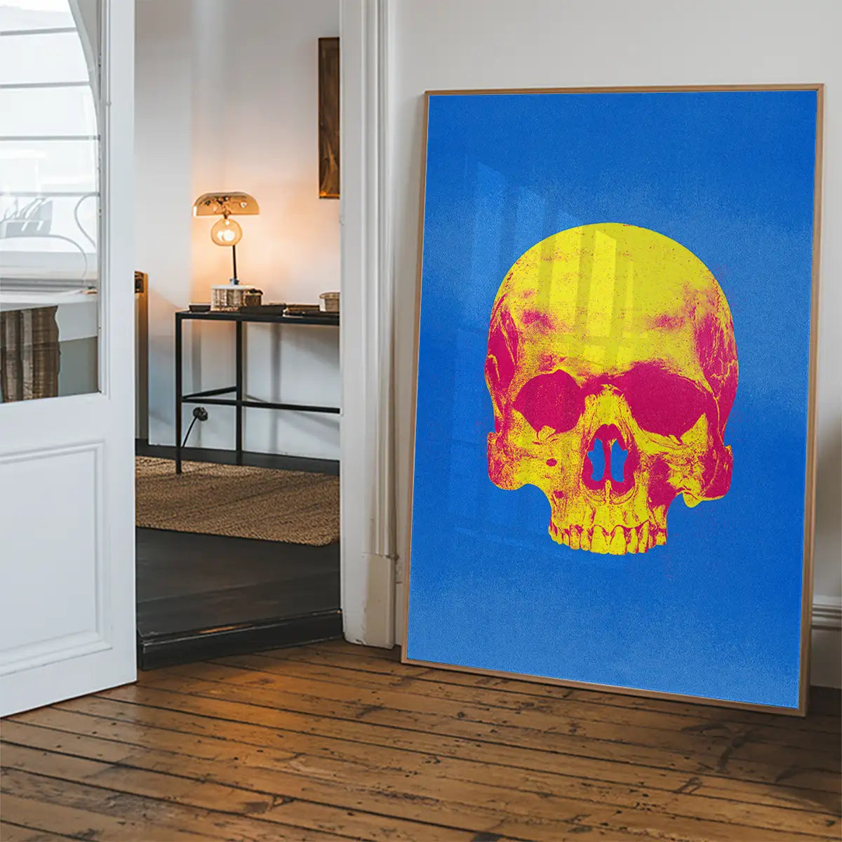 Pop Art Warhol Style Blue & Yellow Skull Print