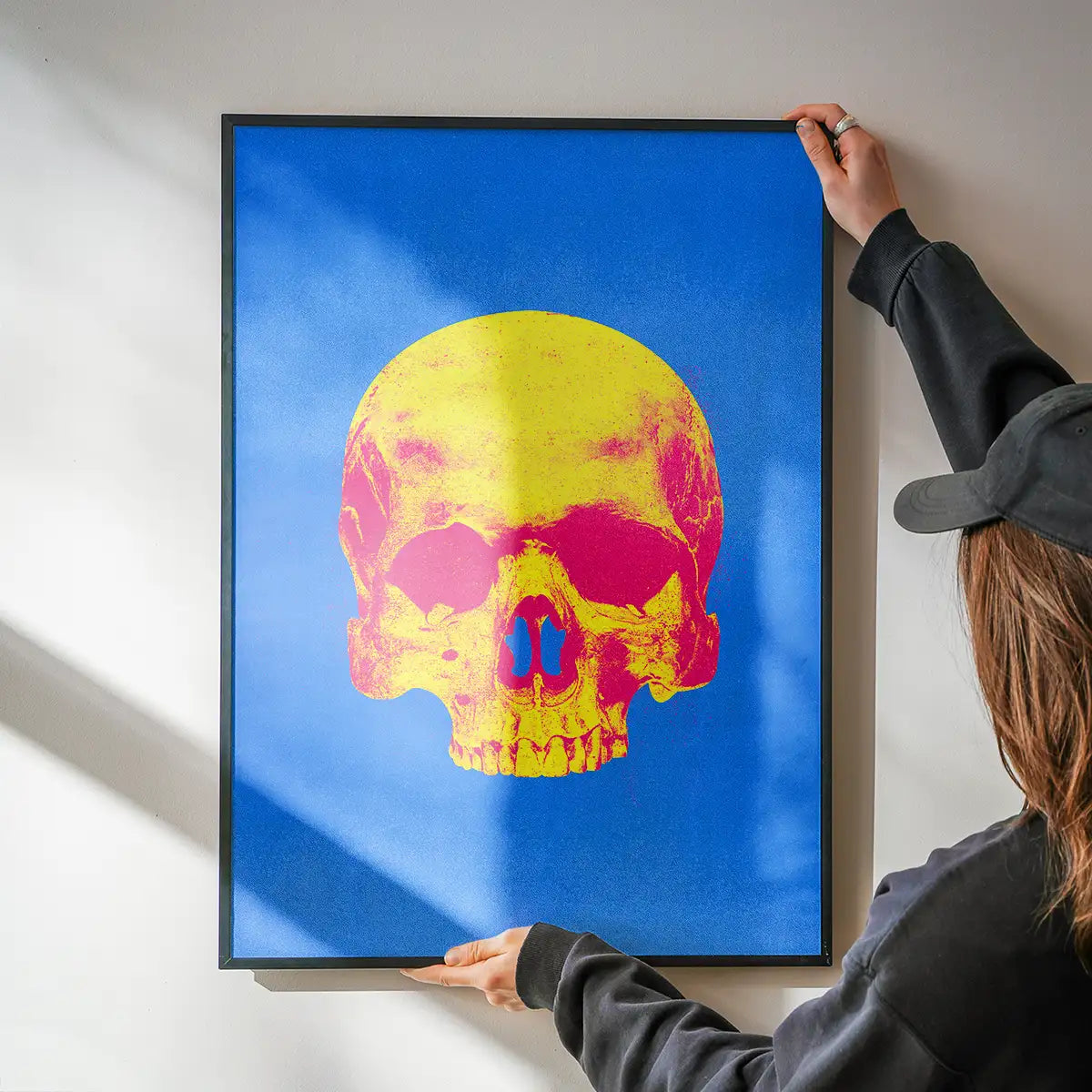 Pop Art Warhol Style Blue & Yellow Skull Print