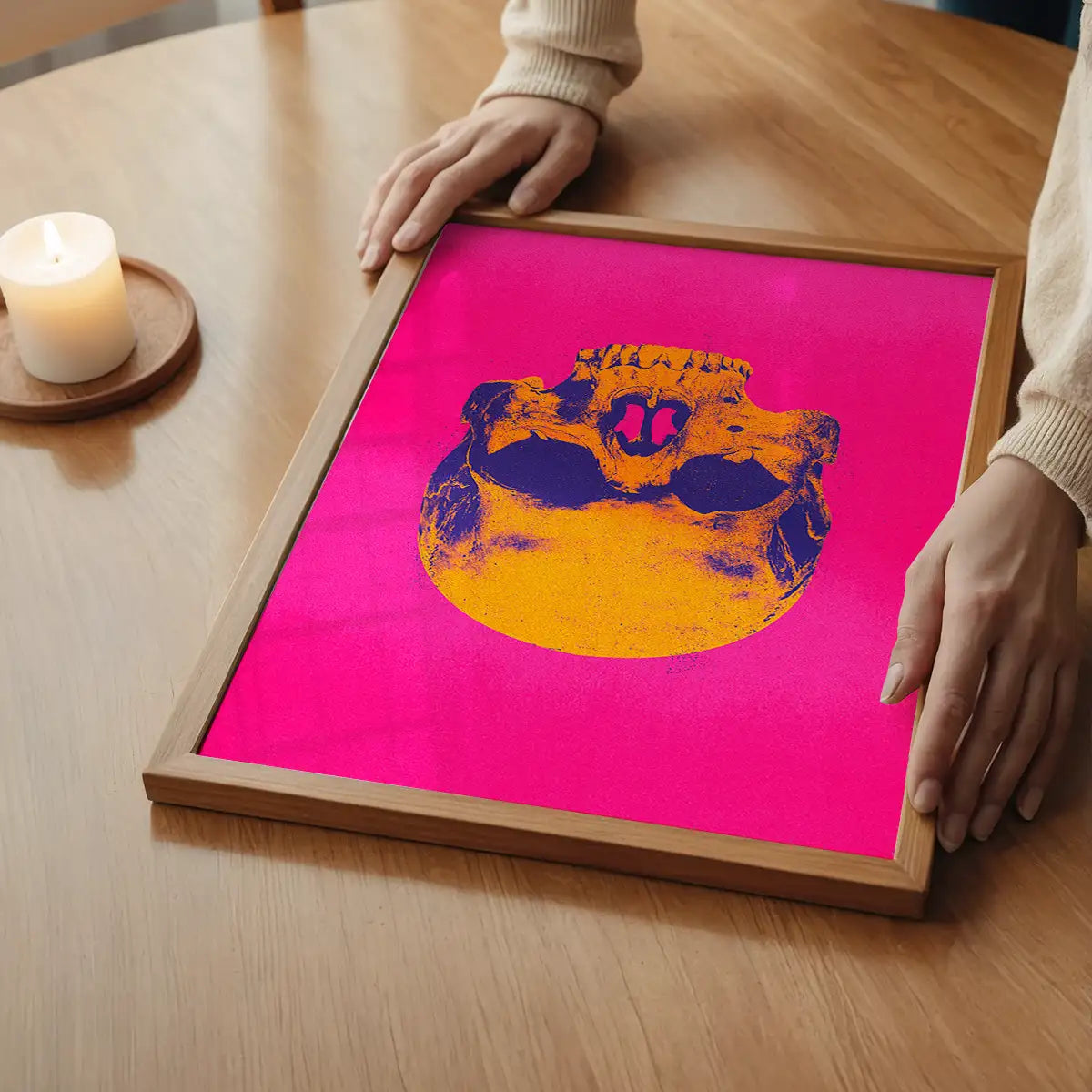 Pop Art Warhol Style Pink & Orange Skull Print