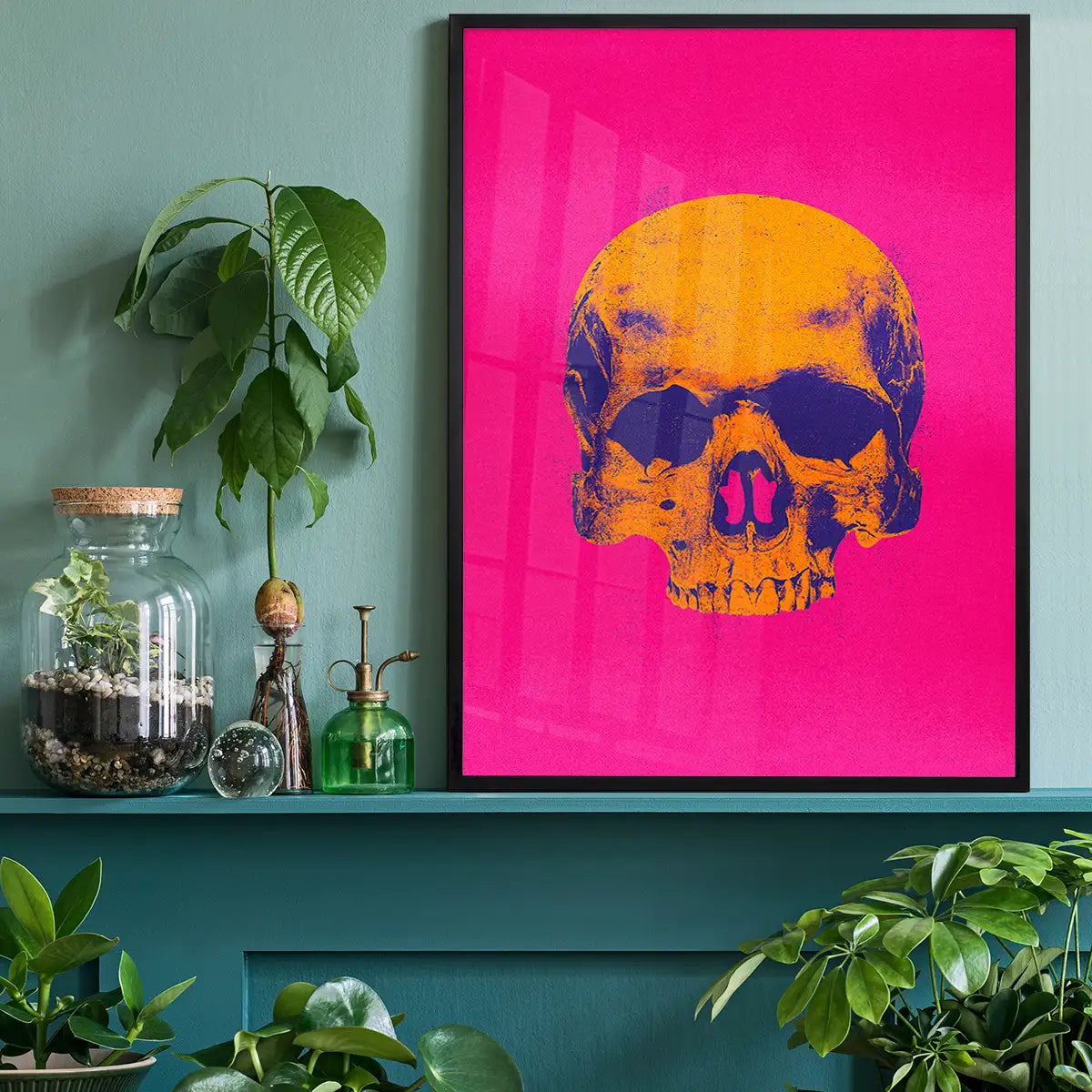 Pop Art Warhol Style Pink & Orange Skull Print