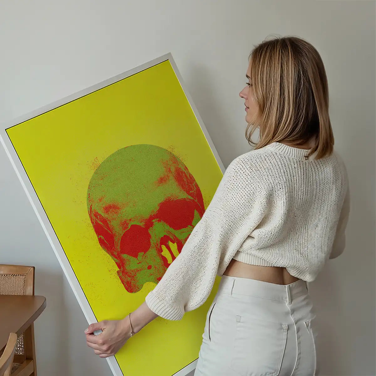 Pop Art Warhol Style Yellow & Green Skull Print