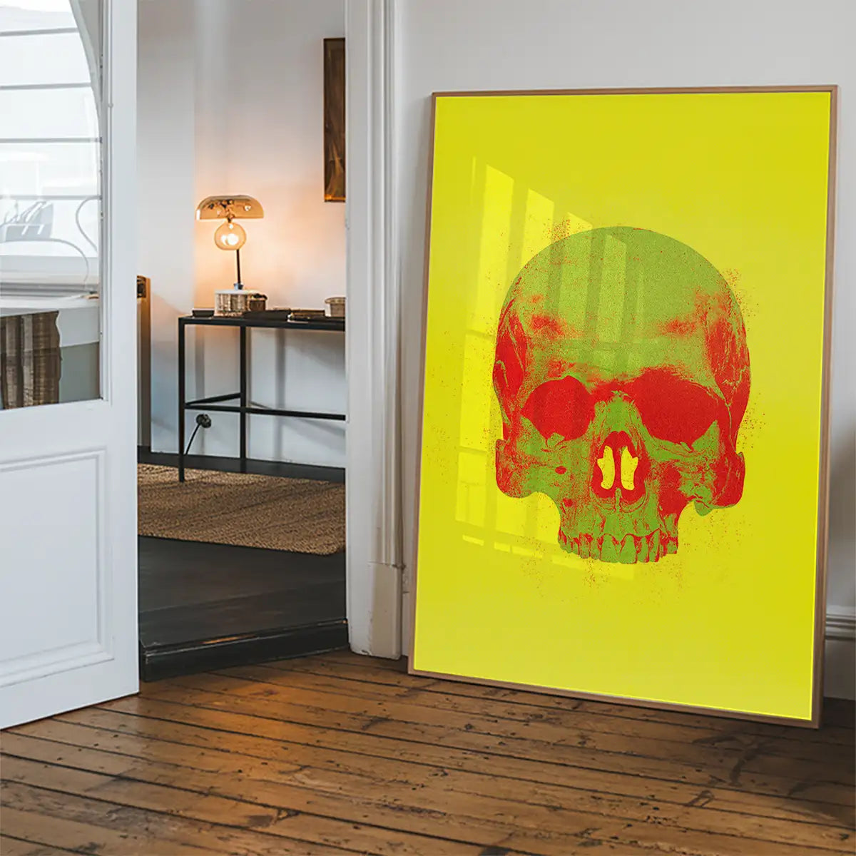 Pop Art Warhol Style Yellow & Green Skull Print