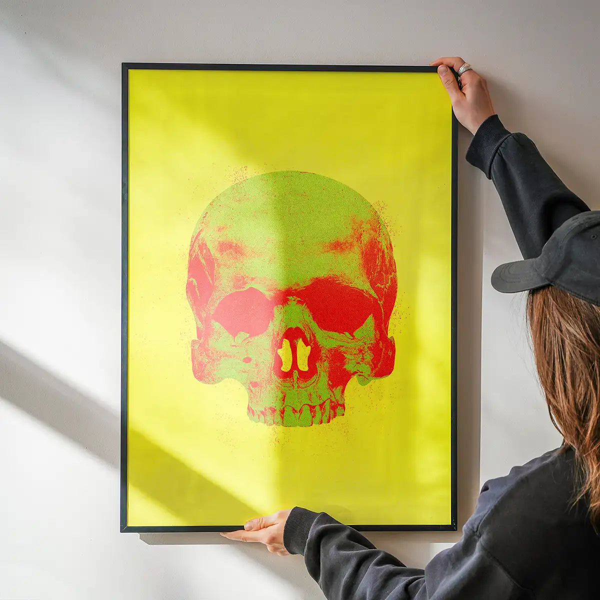 Pop Art Warhol Style Yellow & Green Skull Print