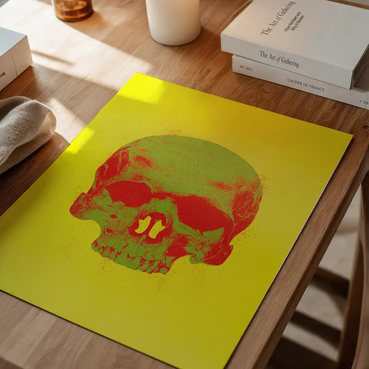 Pop Art Warhol Style Yellow & Green Skull Print