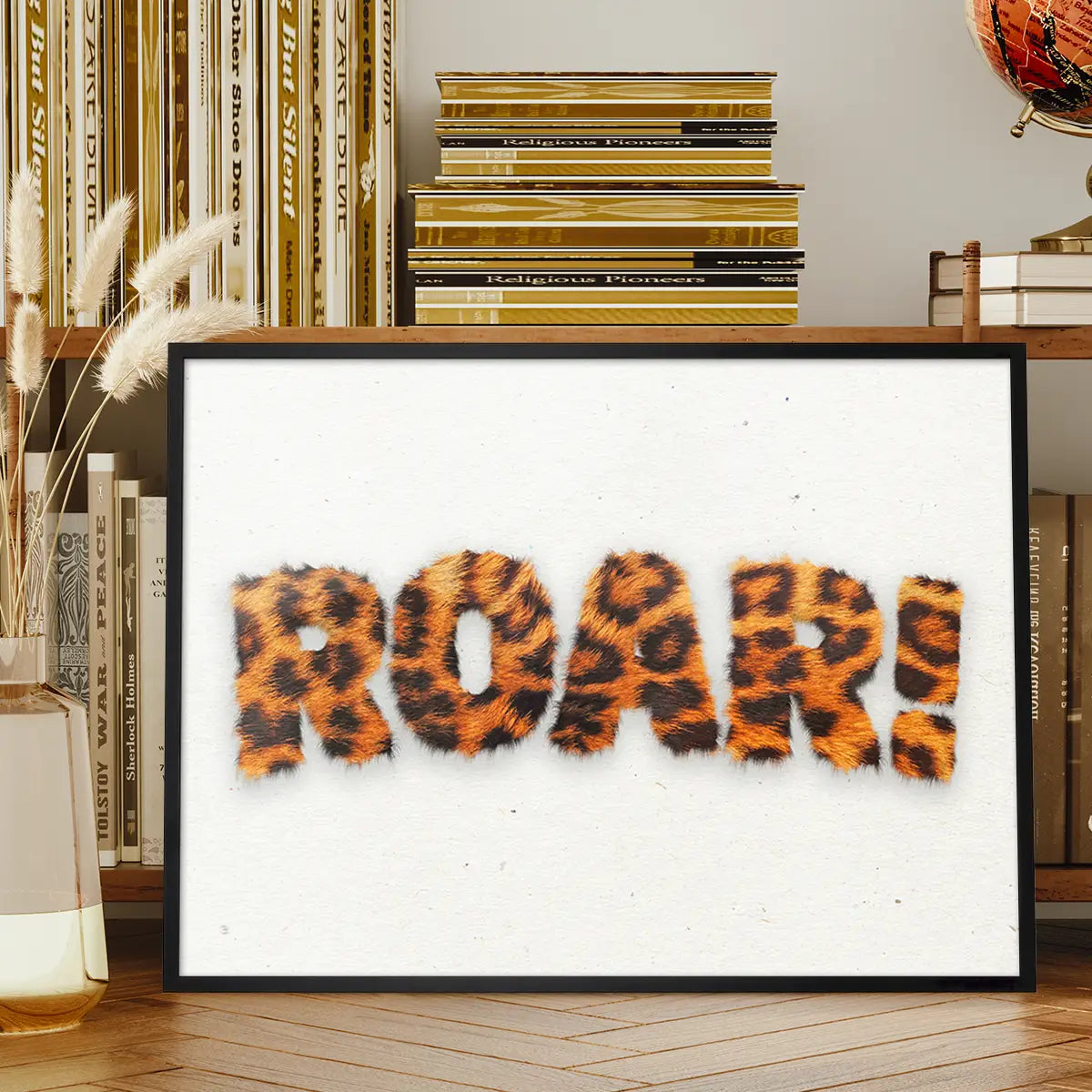 Roar Typographic Quote Tiger Pattern Print