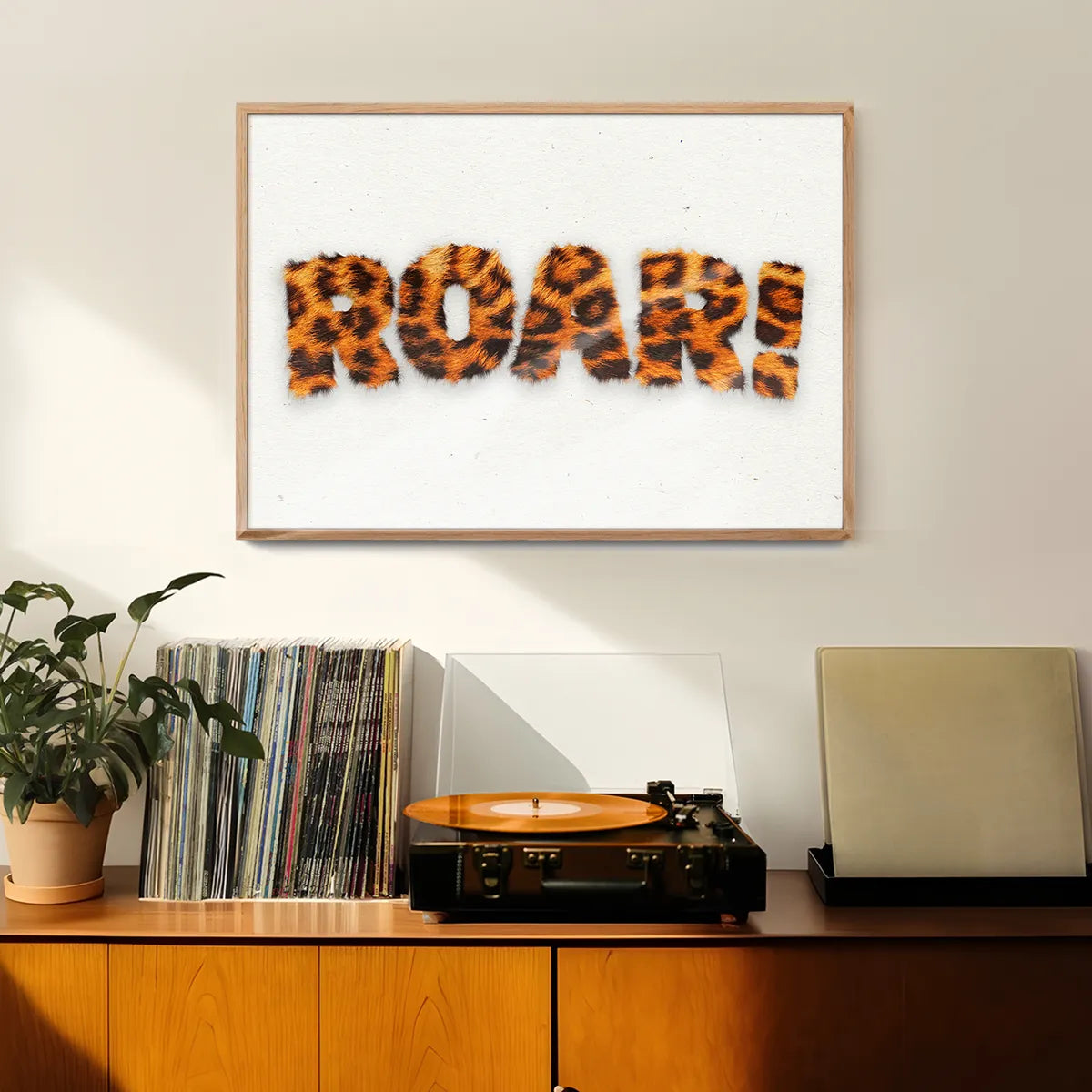 Roar Typographic Quote Tiger Pattern Print