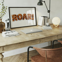 Roar Typographic Quote Tiger Pattern Print