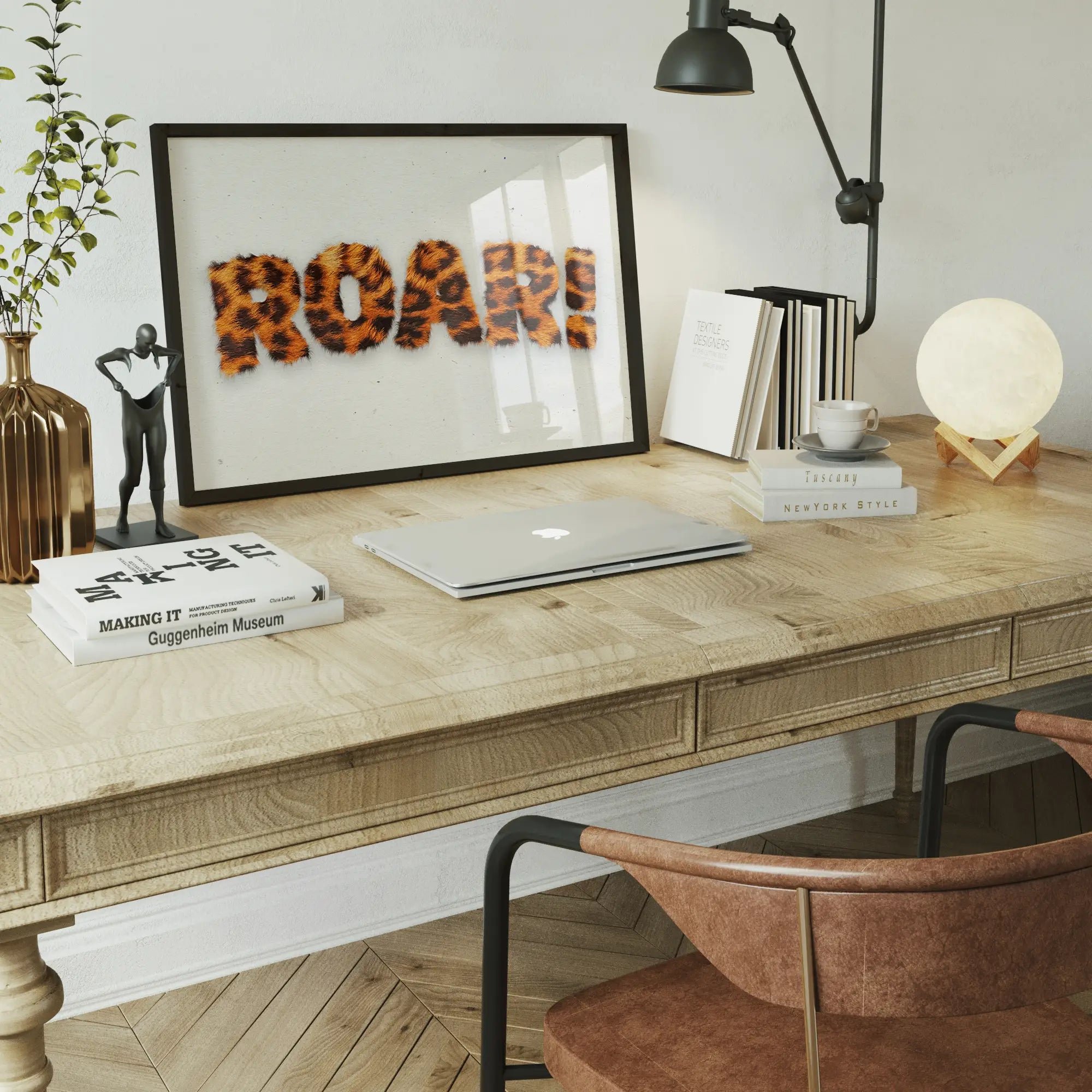 Roar Typographic Quote Tiger Pattern Print