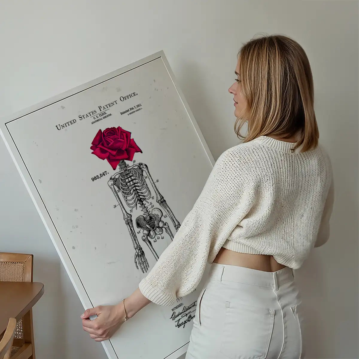 Skeleton Rose Print White