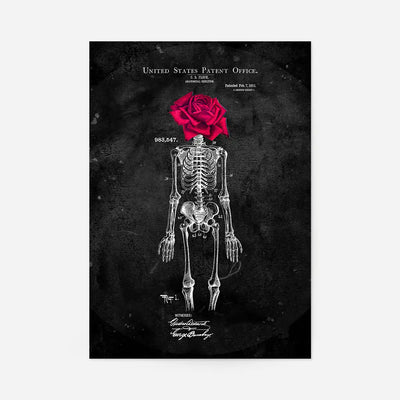 Skeleton Rose Print Black