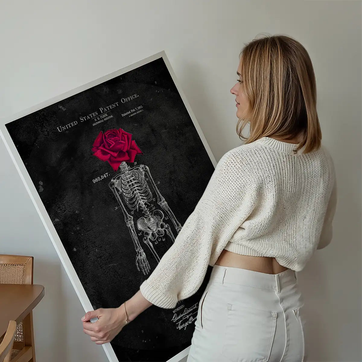 Skeleton Rose Print Black
