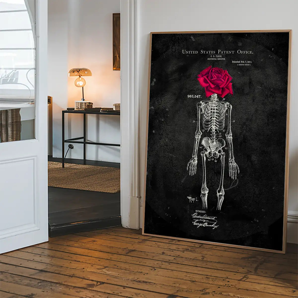 Skeleton Rose Print Black