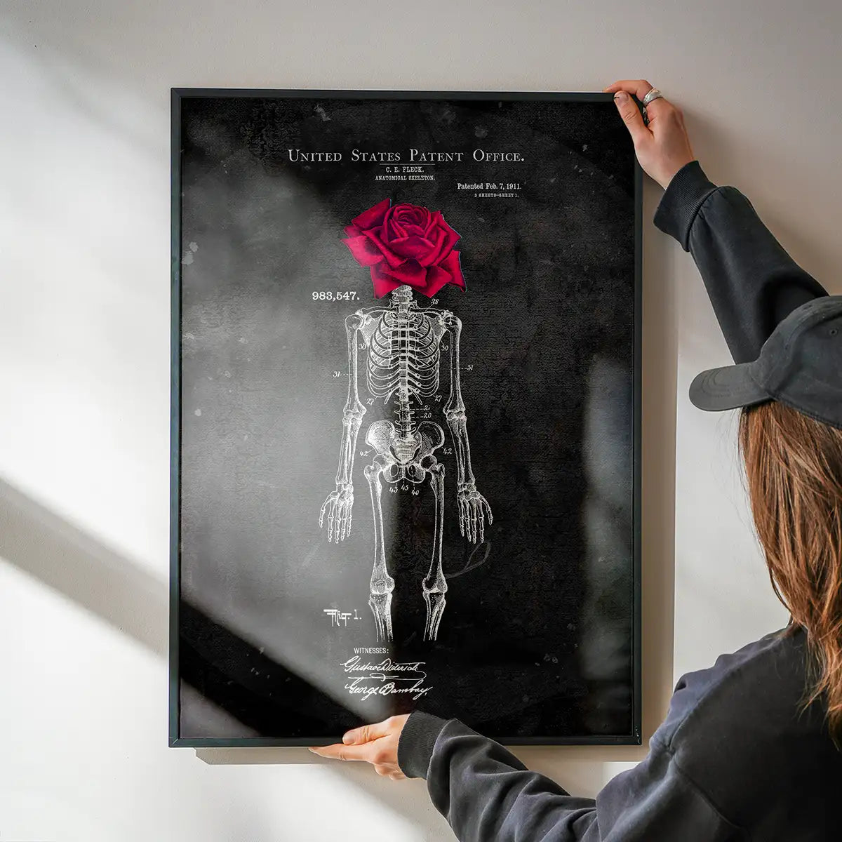 Skeleton Rose Print Black