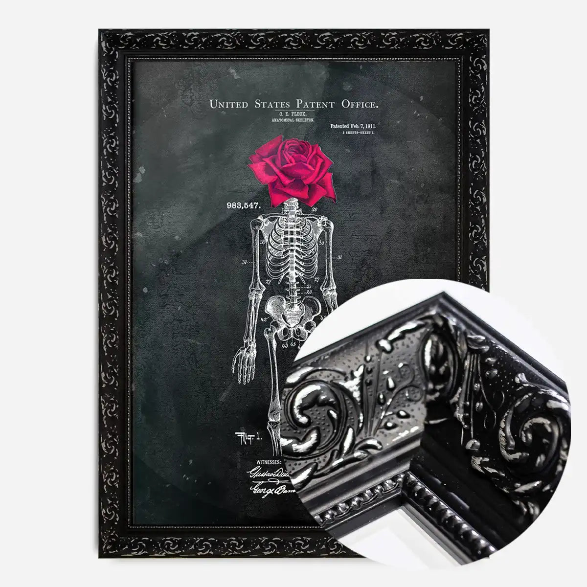 Skeleton Rose Print Black