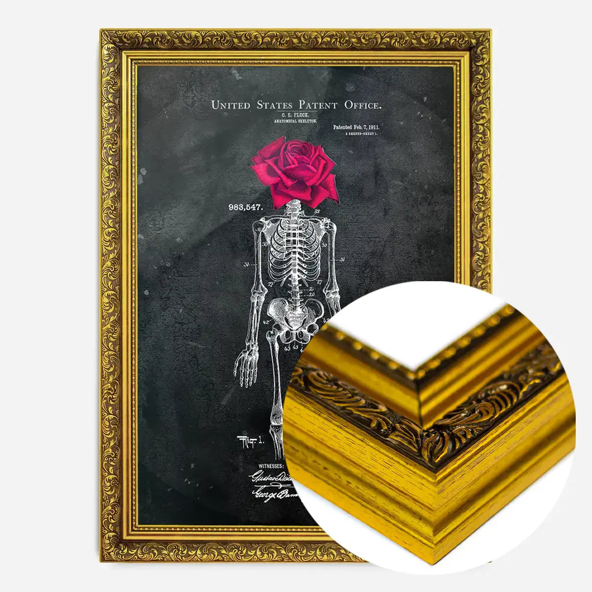 Skeleton Rose Print Black