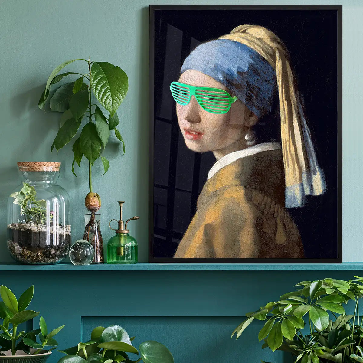Girl With Green Shutter Shades Print