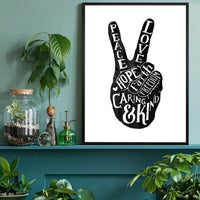 Peace Fingers Typography Print
