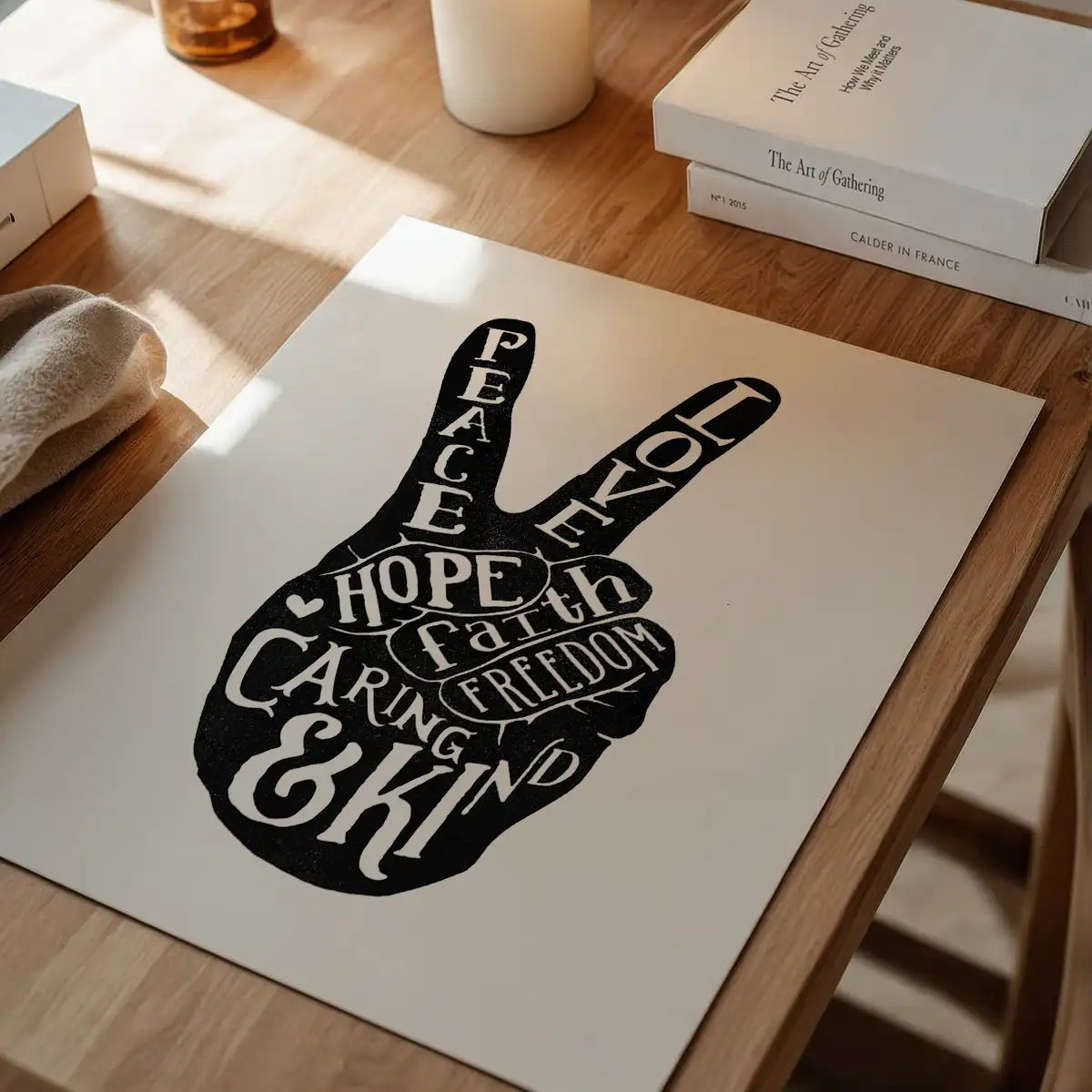 Peace Fingers Typography Print