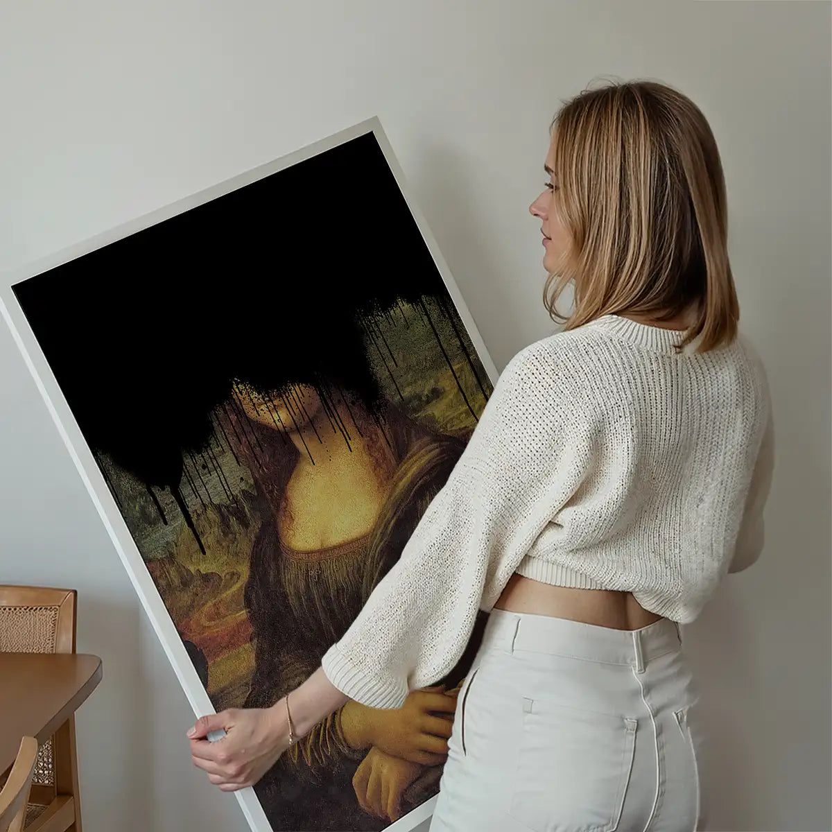 Drippy Mona Lisa Black Graffiti Print