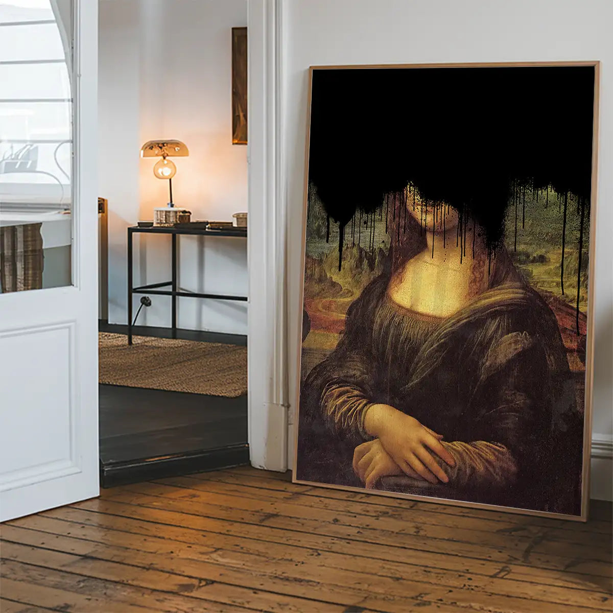 Drippy Mona Lisa Black Graffiti Print