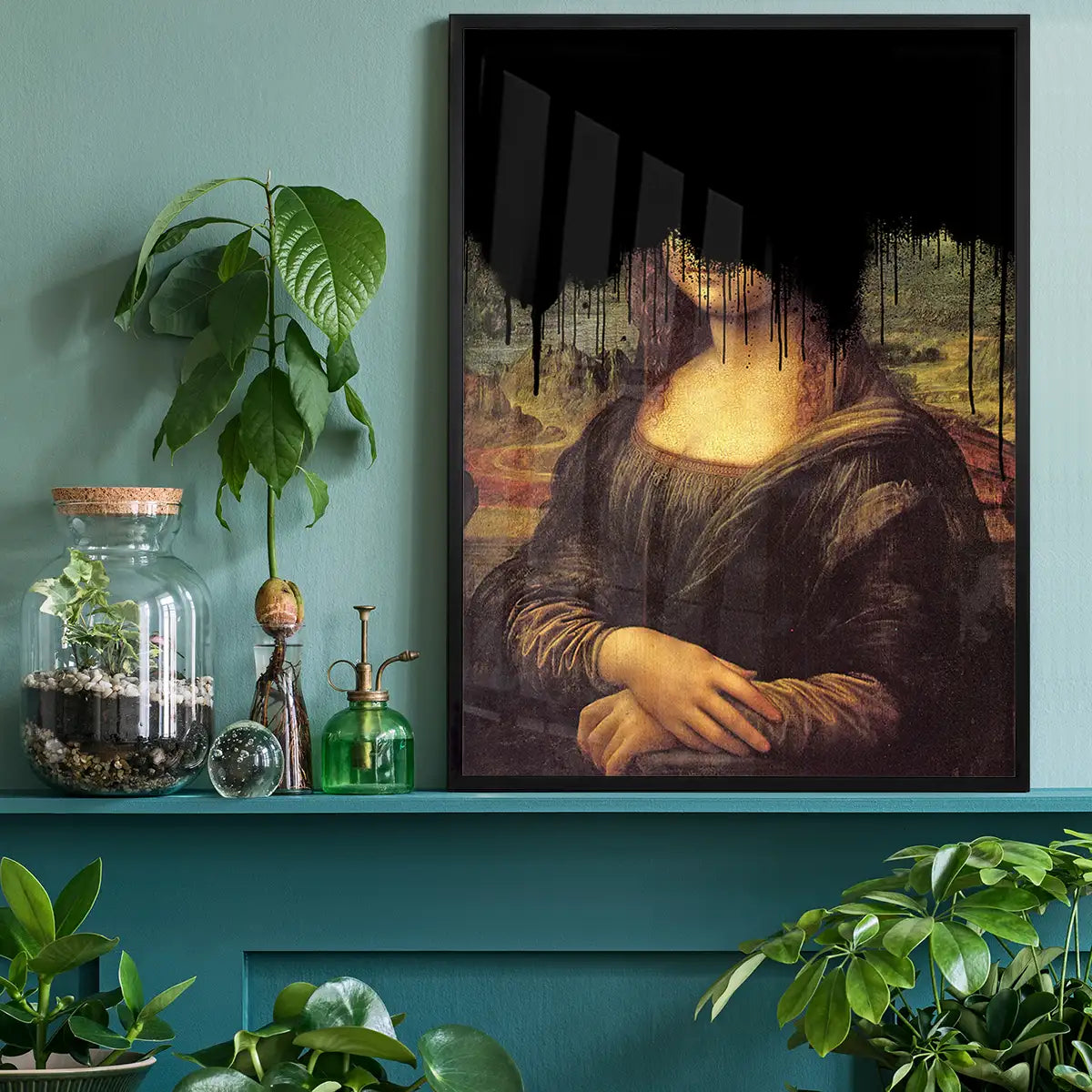 Drippy Mona Lisa Black Graffiti Print