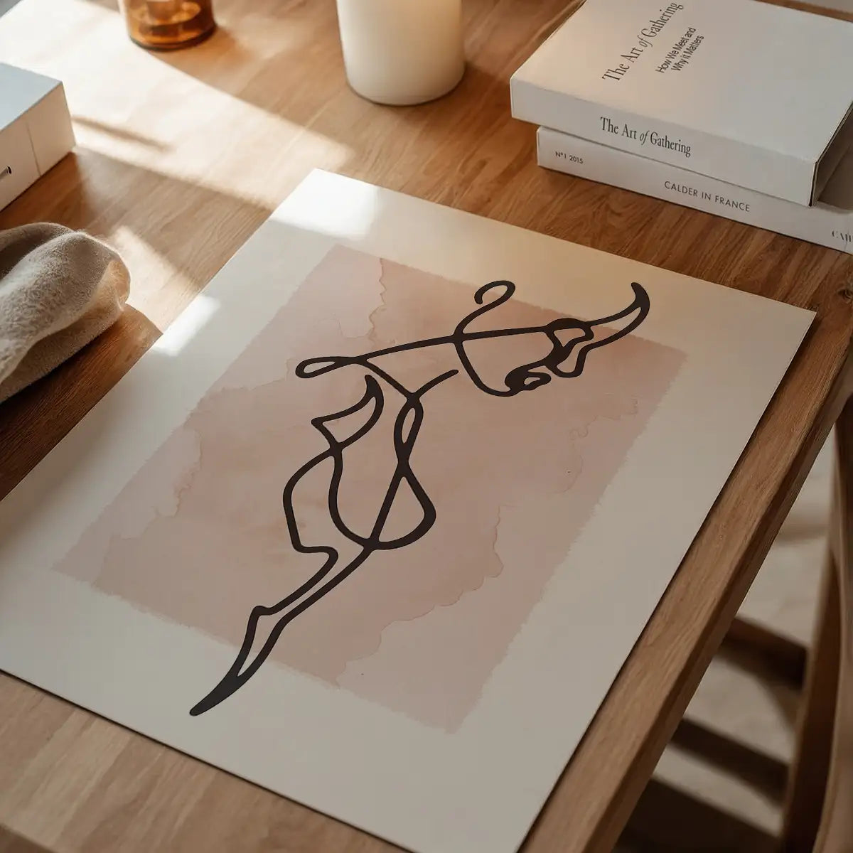 Female Side Study Line Art Watercolour Print