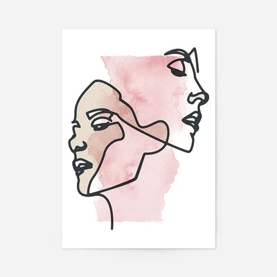 Two Faces Line Art Watercolour Print
