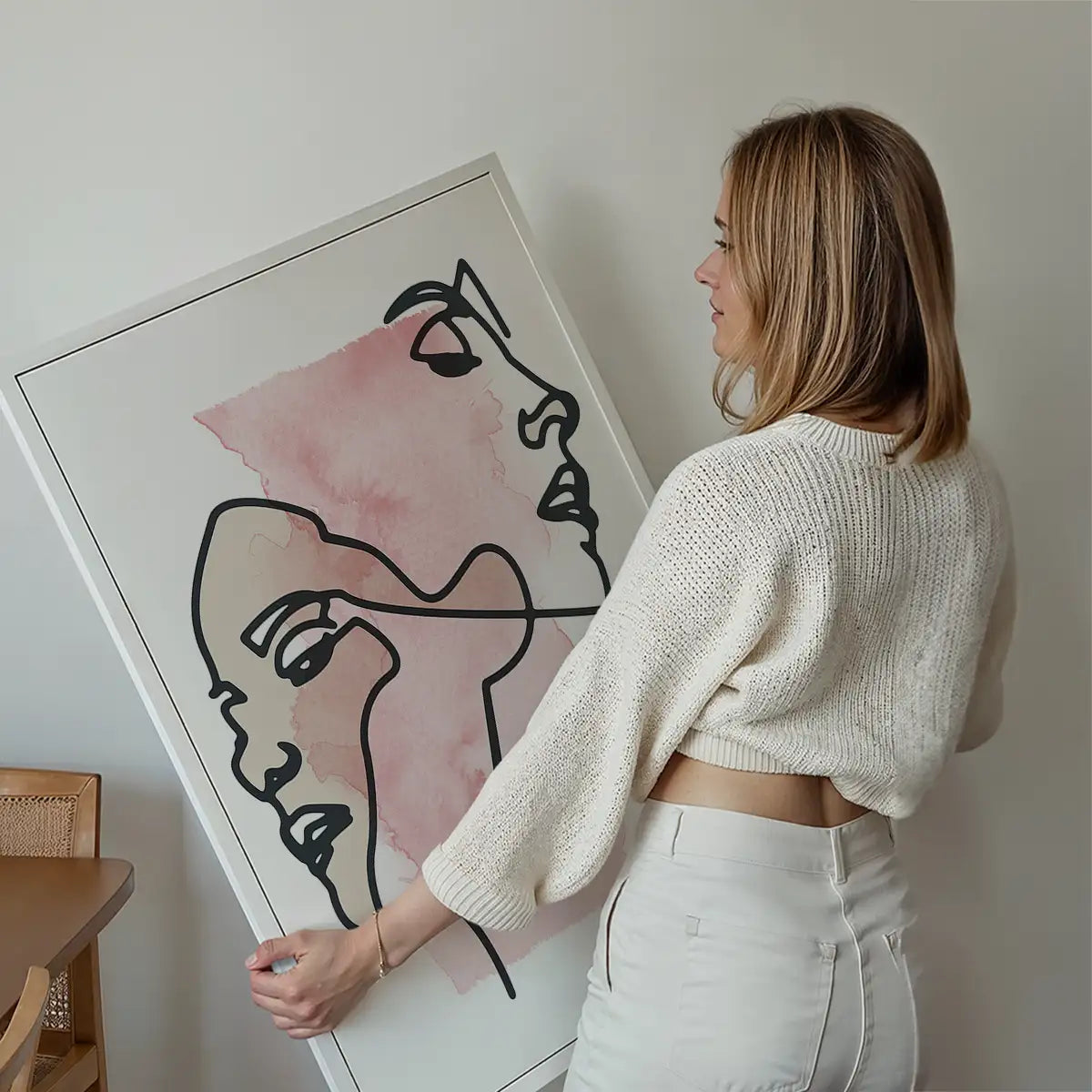Two Faces Line Art Watercolour Print