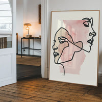 Two Faces Line Art Watercolour Print