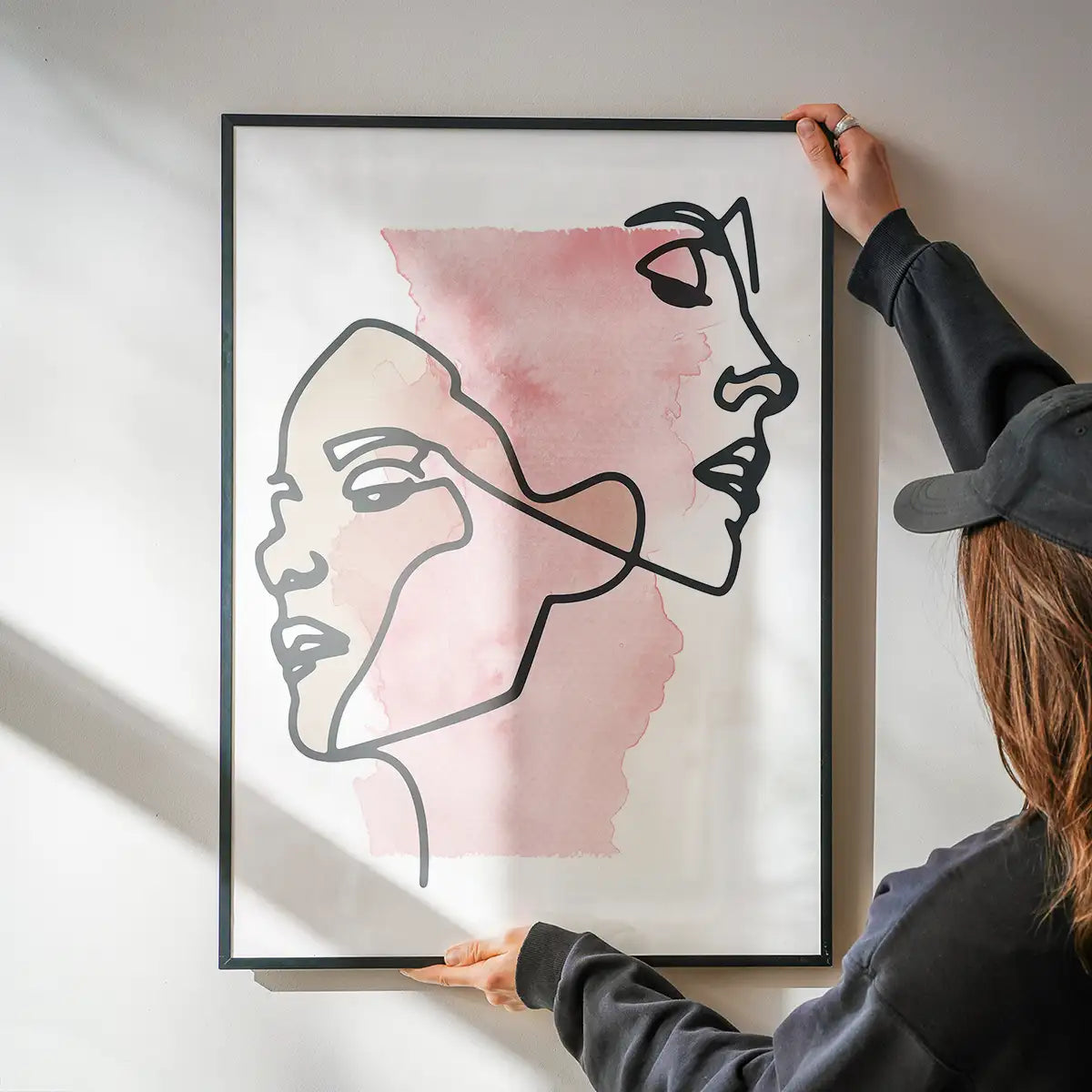 Two Faces Line Art Watercolour Print