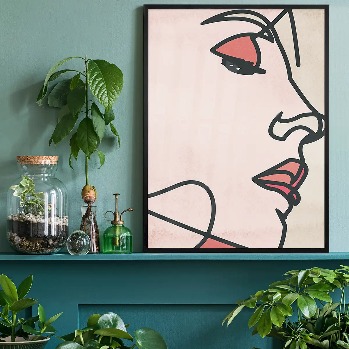 Face Close Up Line Art Watercolour Print