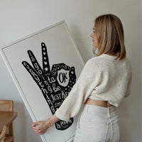 OK Fingers Typography Black And White Print