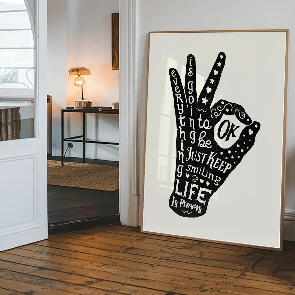 OK Fingers Typography Black And White Print