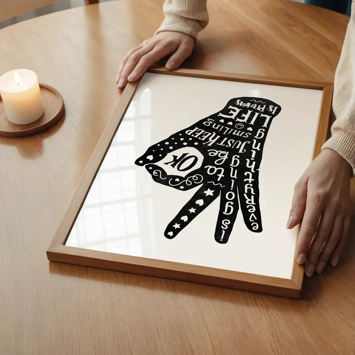 OK Fingers Typography Black And White Print