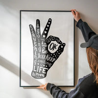 OK Fingers Typography Black And White Print