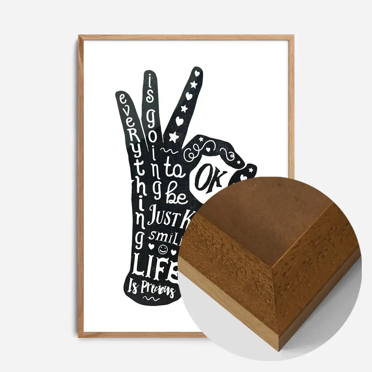OK Fingers Typography Black And White Print