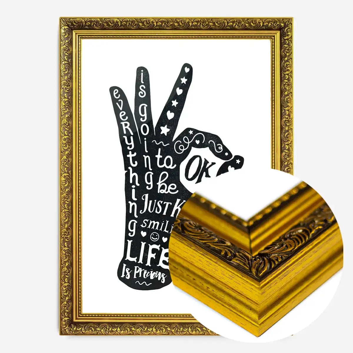 OK Fingers Typography Black And White Print