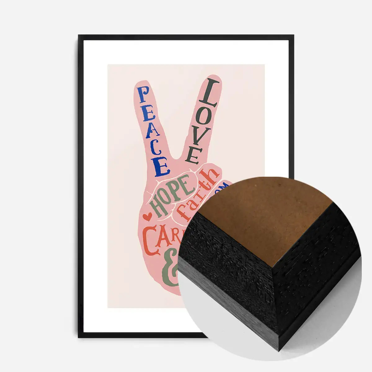 Peace Fingers Typography Block Colour Print