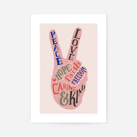 Peace Fingers Typography Block Colour Print