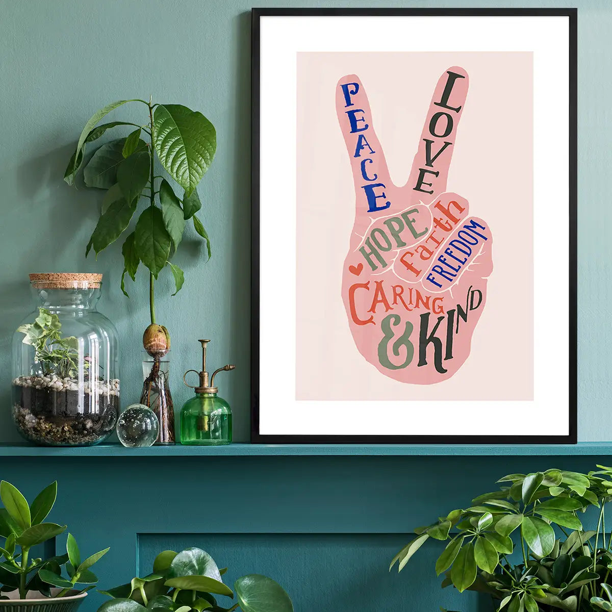Peace Fingers Typography Block Colour Print