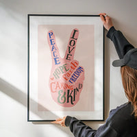 Peace Fingers Typography Block Colour Print